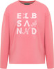 Ein rosa Pullover mit weißem Schriftzug ELB SA ND auf der Vorderseite.