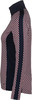 Damenjacke mit geometrischem Muster und dunkelblauen Streifen an den Ärmeln.