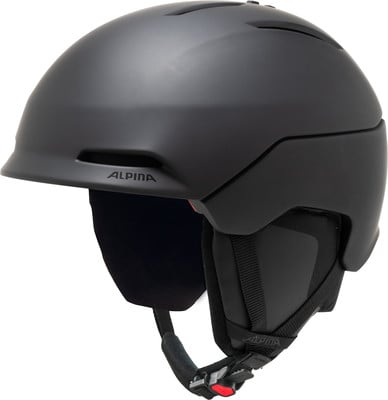 Ein matter schwarzer Alpina Skihelm mit Verstellsystem und weichen Ohrenschützern. Ein matter schwarzer Alpina Skihelm mit Verstellsystem und weichen Ohrenschützern.