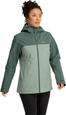Damenjacke mit Kapuze in Dunkelgrün und Hellgrün mit Logo. Damenjacke mit Kapuze in Dunkelgrün und Hellgrün mit Logo.