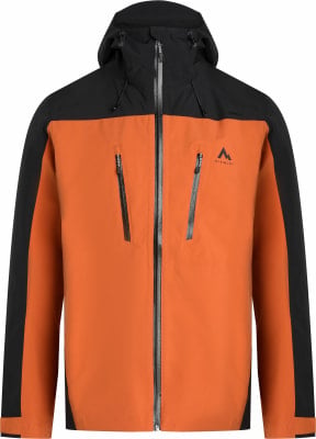 Herren-Orange-Jacke mit schwarzer Kapuze und schwarzen Seiten. Herren-Orange-Jacke mit schwarzer Kapuze und schwarzen Seiten.