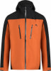 Herren-Orange-Jacke mit schwarzer Kapuze und schwarzen Seiten.