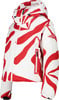 Weiße Jacke mit rotem Muster, Kapuze und CMP-Logo.
