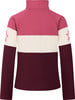 Damenpullover in Rosa-Weinrot mit beige Streifen und Sternen.