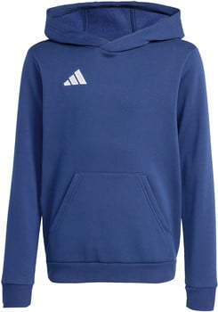 Blaue Kapuzenpullover mit Adidas-Logo auf der Brust.