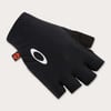 Schwarze fingerlose Handschuhe mit Oakley-Logo und orangefarbenem Etikett.