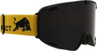 Skibrille mit schwarzem Glas und gelbem Band mit Stier. Skibrille mit schwarzem Glas und gelbem Band mit Stier.