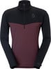 Schwarzes und weinrotes Herren-Langarmshirt mit kurzem Reißverschluss.
