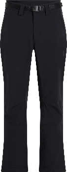 Schwarze Hose mit Gürtel und gesteppten Knien.