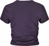 Rückansicht eines dunkelvioletten kurzärmeligen Rippstrick-T-Shirts.