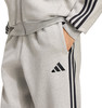 Graue Adidas Trainingshose mit schwarzen Streifen und Logo.