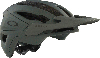 Ein grauer Oakley Fahrradhelm mit Logo und Visier zum Sonnenschutz.