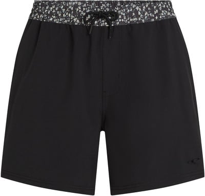Schwarze Badehose für Herren mit Blumenmuster am Bund und Kordelzug.