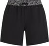 Schwarze Badehose für Herren mit Blumenmuster am Bund und Kordelzug.