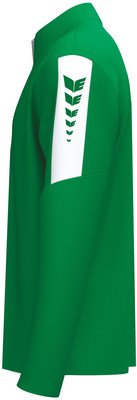 Grüne Jacke mit weißem Streifen und Logo am Ärmel. Grüne Jacke mit weißem Streifen und Logo am Ärmel.