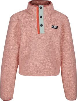 Kurze rosa Sherpa-Jacke mit Druckknopfverschluss und Stehkragen.