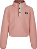 Kurze rosa Sherpa-Jacke mit Druckknopfverschluss und Stehkragen.