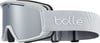 Bolle Skibrille mit silberner Spiegellinse und weißem Band.