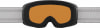 Skibrille mit orangefarbener Linse und schwarzem Rahmen.