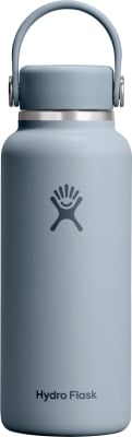 Graue Hydro Flask Flasche mit Logo und Griff oben. Graue Hydro Flask Flasche mit Logo und Griff oben.