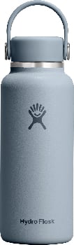 Graue Hydro Flask Flasche mit Logo und Griff oben.
