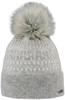 Graue Strickmütze mit Kunstpelz-Bommel und Muster.