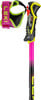 Ein pinker und gelber Skistock mit schwarzem Griff und Schlaufe.