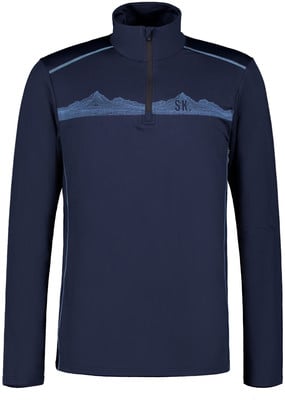Dunkelblaues Langarmshirt mit Bergmotiv. Dunkelblaues Langarmshirt mit Bergmotiv.