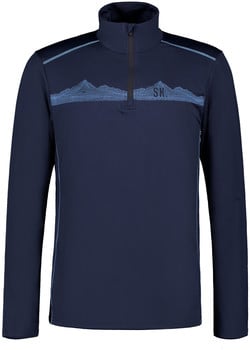 Dunkelblaues Langarmshirt mit Bergmotiv.