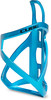 Blauer Flaschenhalter mit CUBE-Logo am Fahrrad.