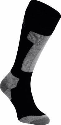 Schwarzer Skitourensocke mit grauen Akzenten und Logo. Schwarzer Skitourensocke mit grauen Akzenten und Logo.