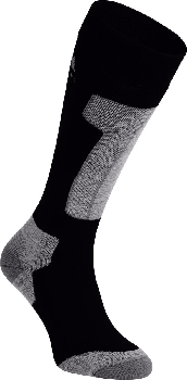 Schwarzer Skitourensocke mit grauen Akzenten und Logo.