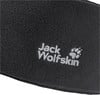 Detail des Jack Wolfskin Logos auf schwarzem Fleecematerial.