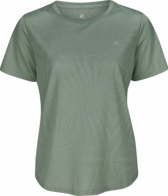 Damen-Shirt in Grün mit kurzen Ärmeln und dezentem Muster. Damen-Shirt in Grün mit kurzen Ärmeln und dezentem Muster.
