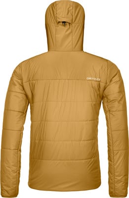 Goldene Herrenjacke mit Kapuze und ORTOVOX-Logo auf dem Rücken. Goldene Herrenjacke mit Kapuze und ORTOVOX-Logo auf dem Rücken.