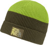 Grün-braune gestreifte Strickmütze mit ZIENER-Logo.