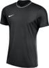 Schwarzes Nike-T-Shirt mit weißer Kragen- und Seitenpaspelierung.
