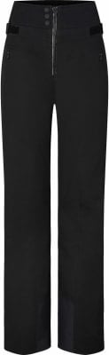 Schwarze Damen-Skihose mit hohem Bund und Reißverschluss vorne. Schwarze Damen-Skihose mit hohem Bund und Reißverschluss vorne.