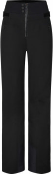 Schwarze Damen-Skihose mit hohem Bund und Reißverschluss vorne.