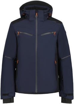 Herren dunkelblaue Jacke mit Kapuze und orangefarbenen Details, zum Skifahren geeignet.