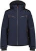 Herren dunkelblaue Jacke mit Kapuze und orangefarbenen Details, zum Skifahren geeignet.