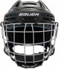 Schwarzer Bauer Eishockeyhelm mit Metallgesichtsschutz.