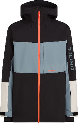Schwarze Jacke mit Farbstreifen und orangefarbenem Reißverschluss von O'Neill. Schwarze Jacke mit Farbstreifen und orangefarbenem Reißverschluss von O'Neill.