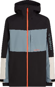 Schwarze Jacke mit Farbstreifen und orangefarbenem Reißverschluss von O'Neill.