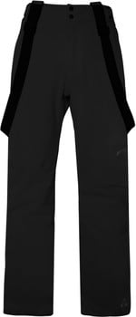 Schwarze Hose mit Hosenträgern und Logo am Bein.