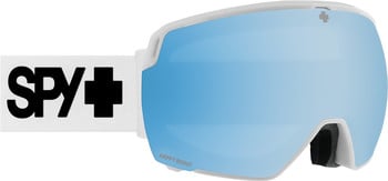 SPY+ Skibrille mit blauer Spiegellinse und weißem Band.