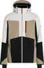 Bunte Herren-Skijacke mit Kapuze und orangefarbenen Details.