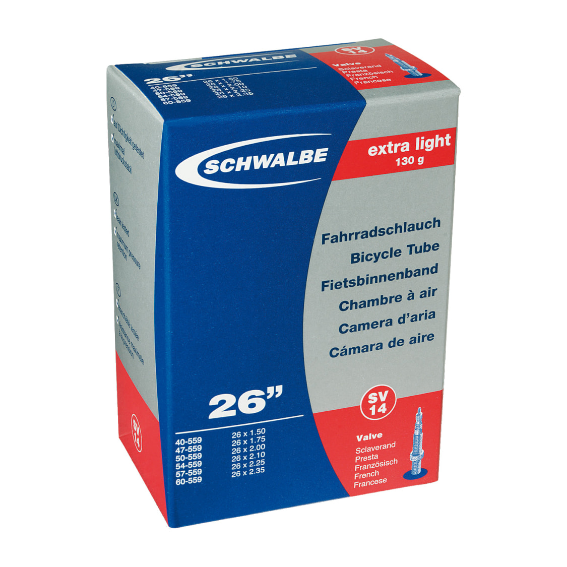 Chambre à Air Schwalbe Extra Light - 700x28-42 Mm - Valve Presta 40 Mm - Pour Vélo De Route/course