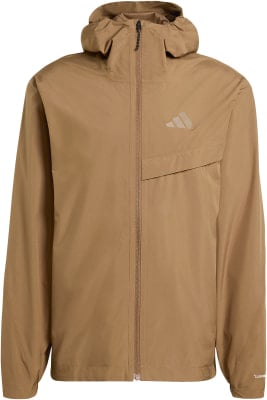 Braune Herrenjacke mit Kapuze und Adidas-Logo auf der Brust.