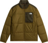 Grüne Daunenjacke mit dunkelgrüner Brusttasche und Logo.